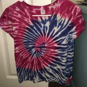 Blue white and pink tie dye shirt
